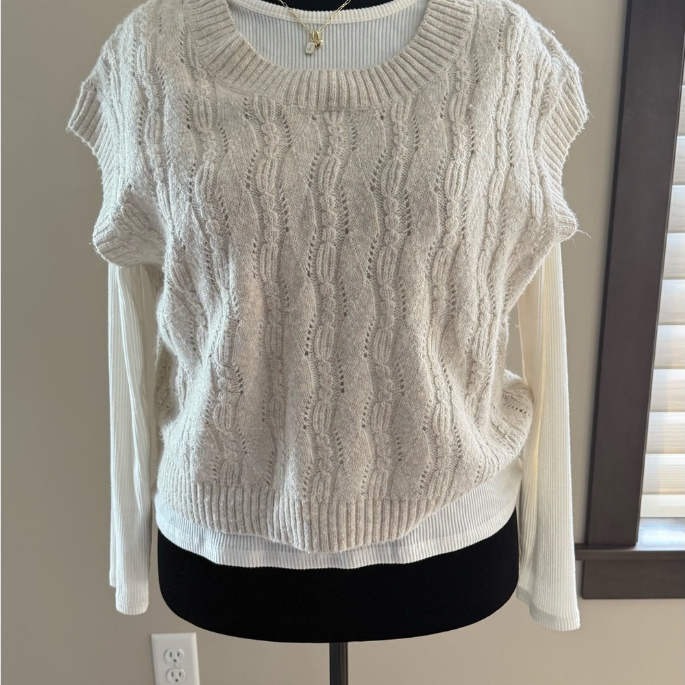Cleo + Wolf Women's Celine Open Weave Cropped Sweater- Cream